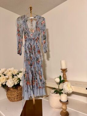 Zimmermann Light Blue Floral Ruffle Maxi Dress
